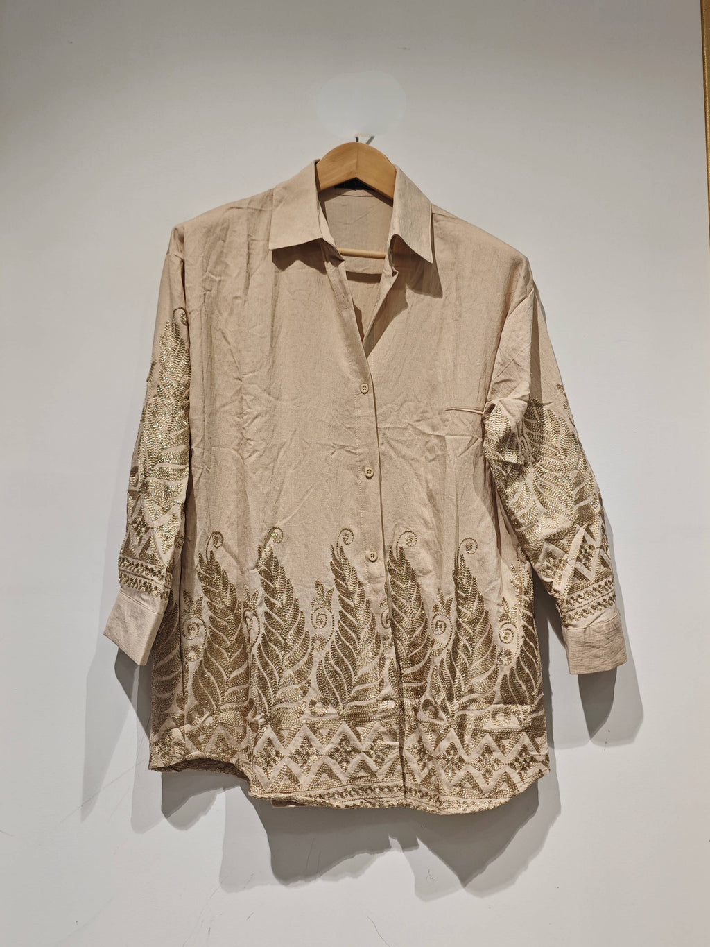 FL011 women's gold-embroidered shirt: Beige / M/L L/XL