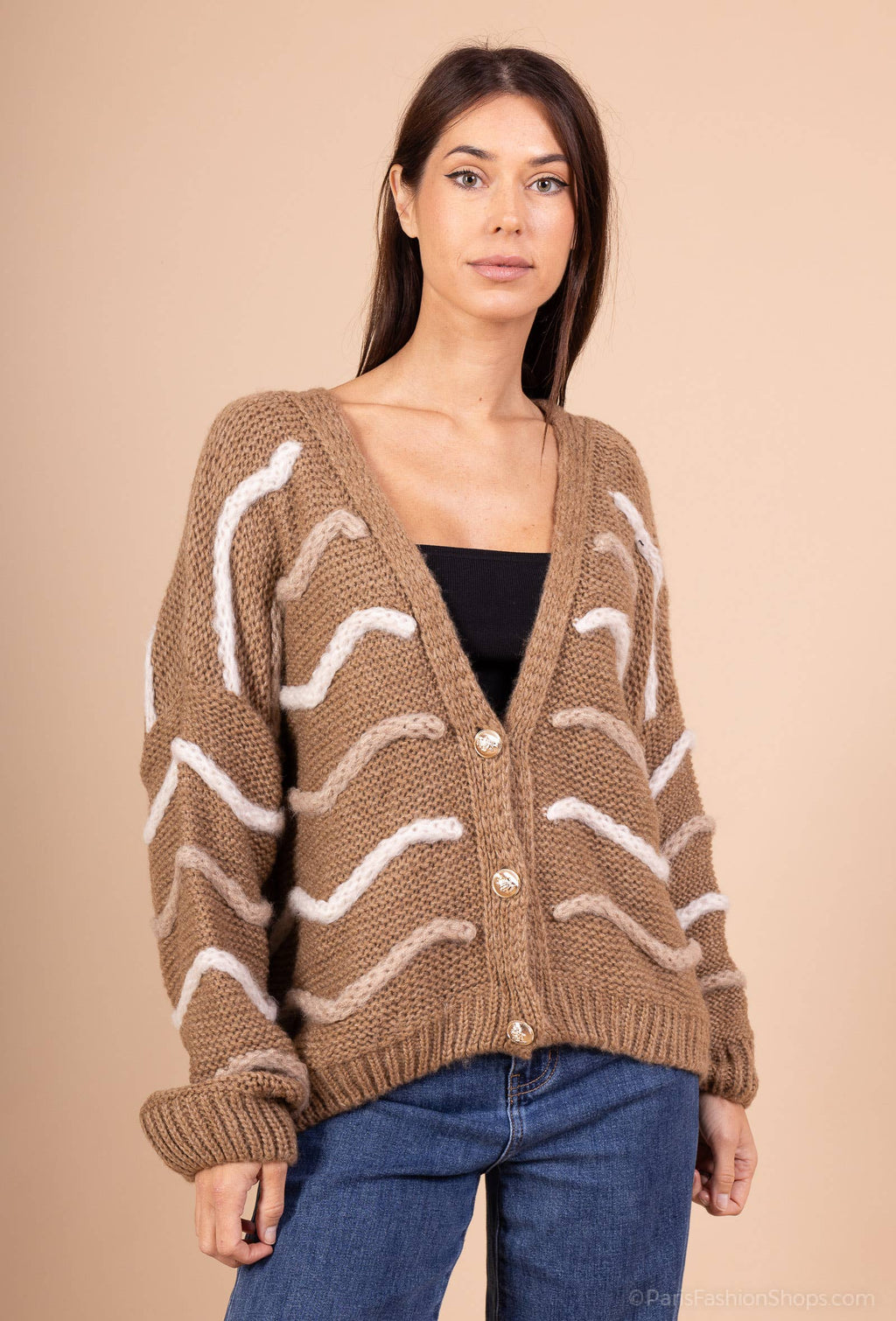 Mohair wave cardigan 13423: 10% mohair 20% nylon 70% acrylique / Marine / Taille unique