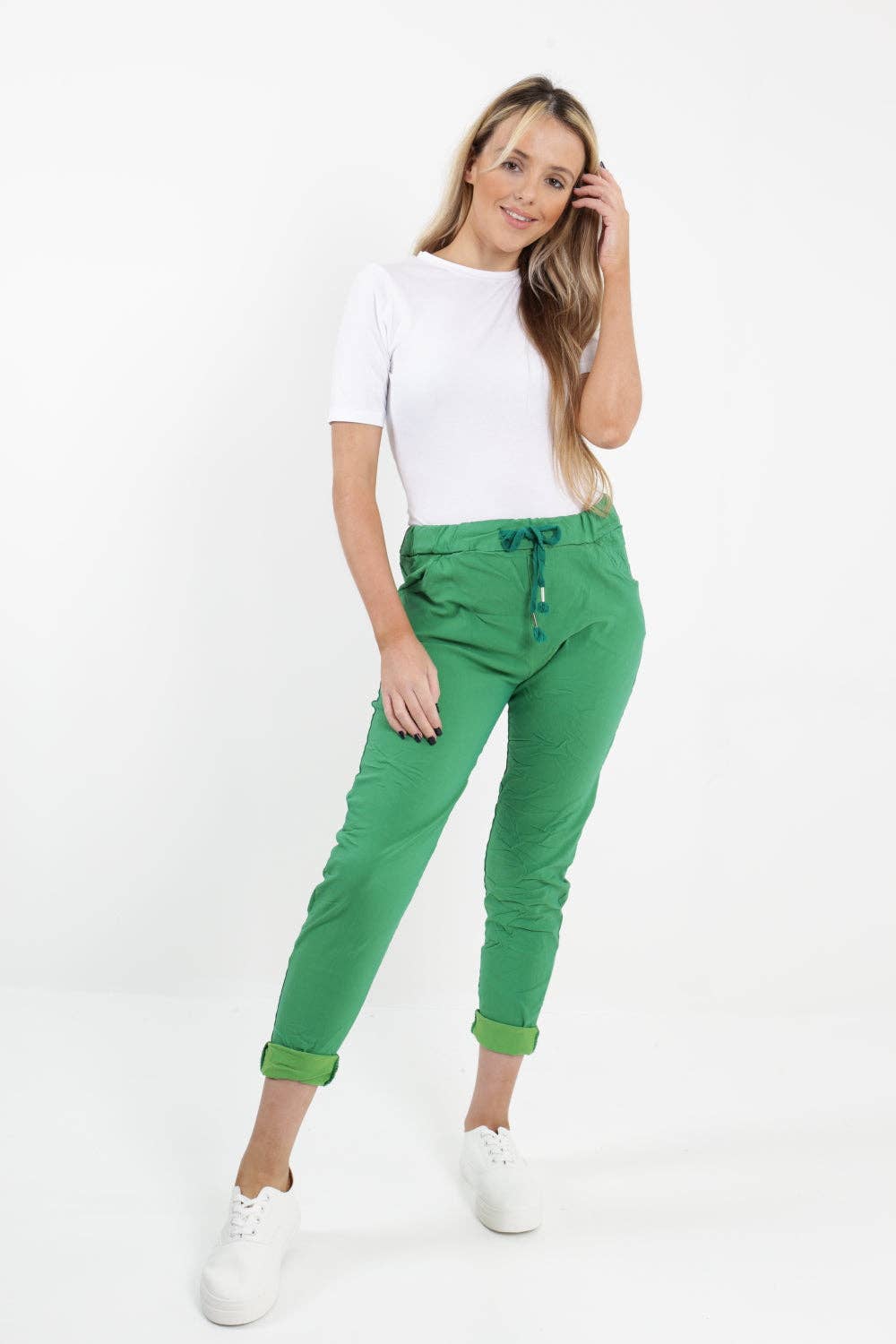 Womens Plain Magic Pants Italian Multi Colours: Green / One Size (UK 10-14)