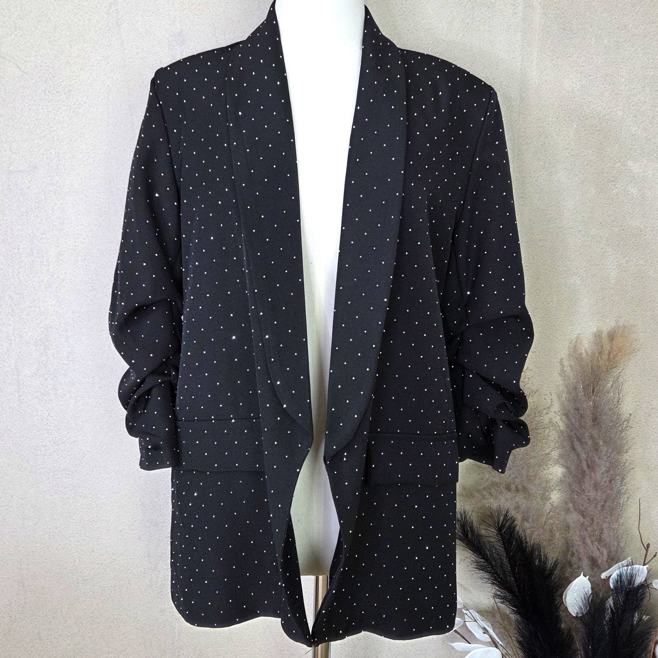Crystal fabric blazer with ruched sleeves (M): Beige