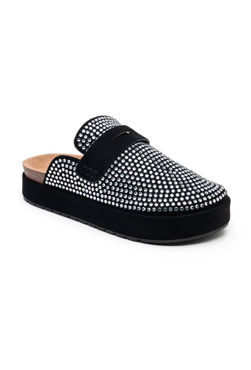 Platform mules adorned with sparkling rhinestones: Green / (36-41) 123321