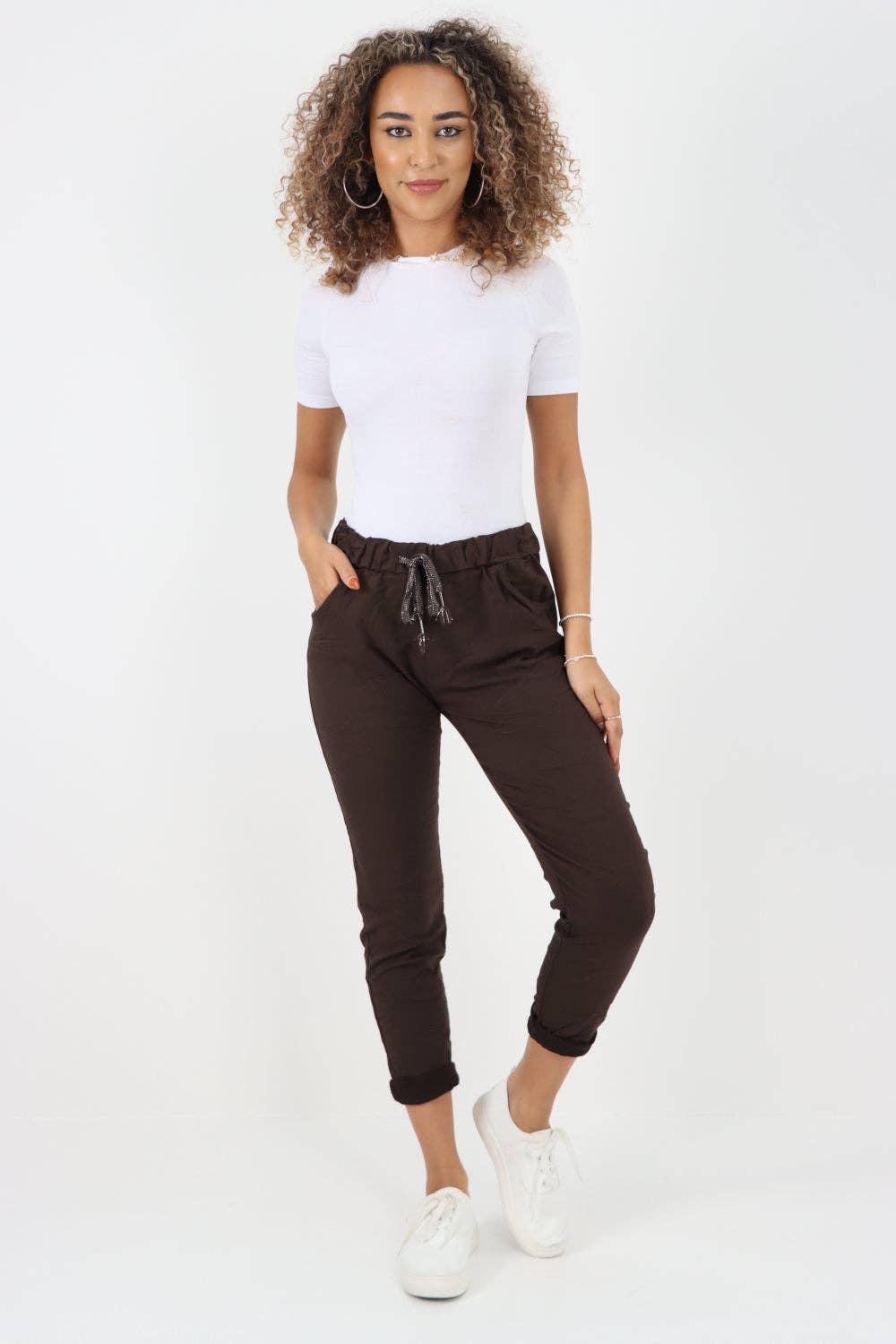 Womens Plain Magic Pants Italian Multi Colours: Khaki / One Size (UK 10-14)