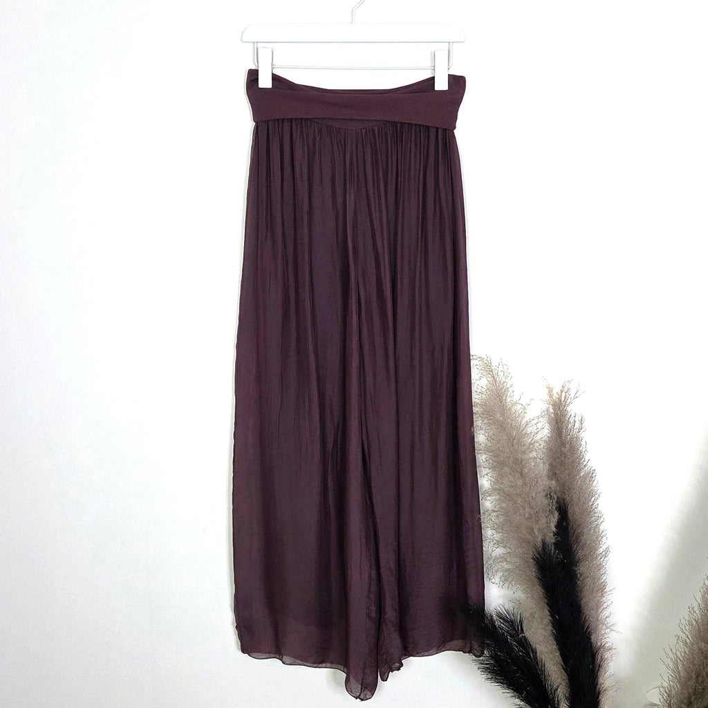 Straight leg silk blend pants with stretchy jersey waist band (M-L): Cream