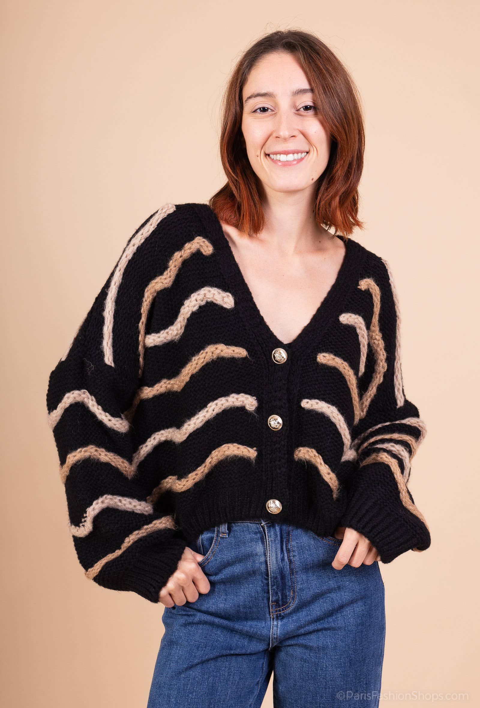 Mohair wave cardigan 13423: 10% mohair 20% nylon 70% acrylique / Marine / Taille unique