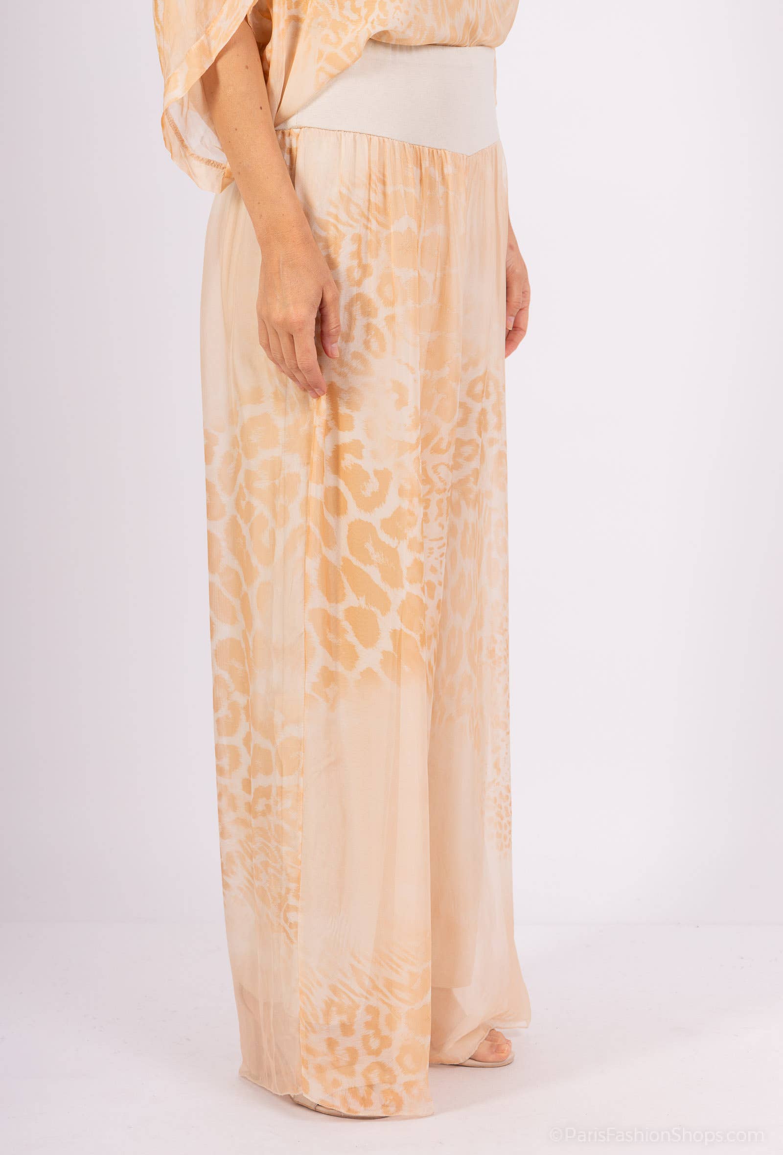 Leopard Silk Pants 20572: Camel