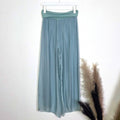 Straight leg silk blend pants with stretchy jersey waist band (M-L): Aqua