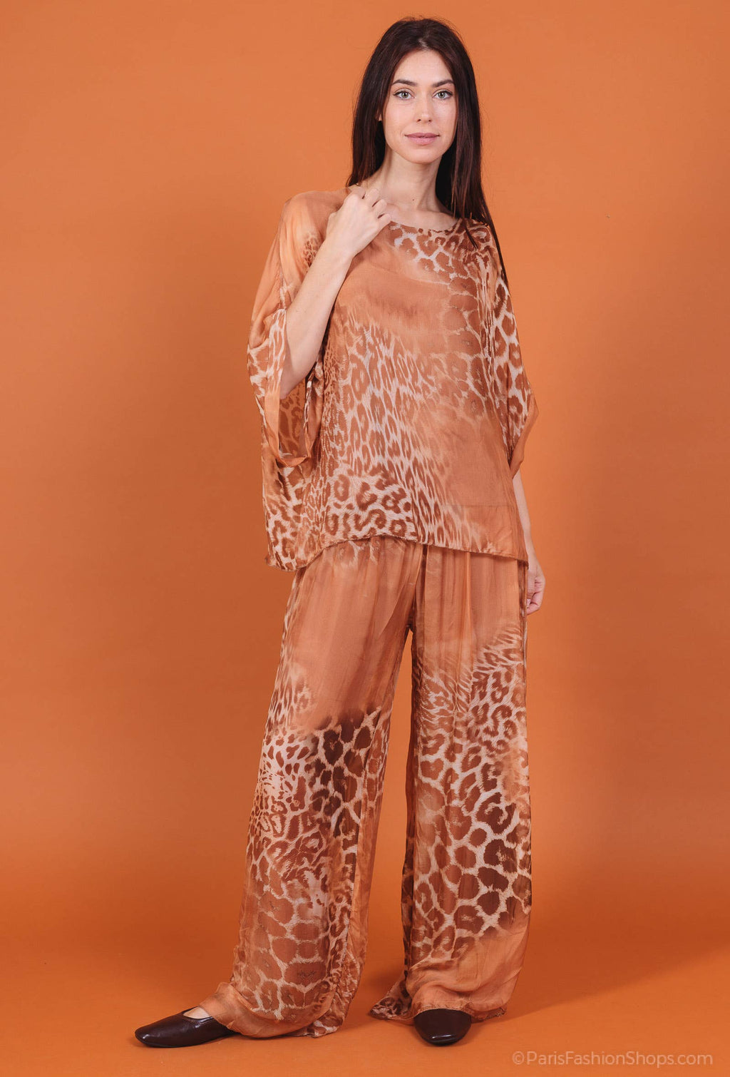 Silk Leopard Top 50491: Jeans
