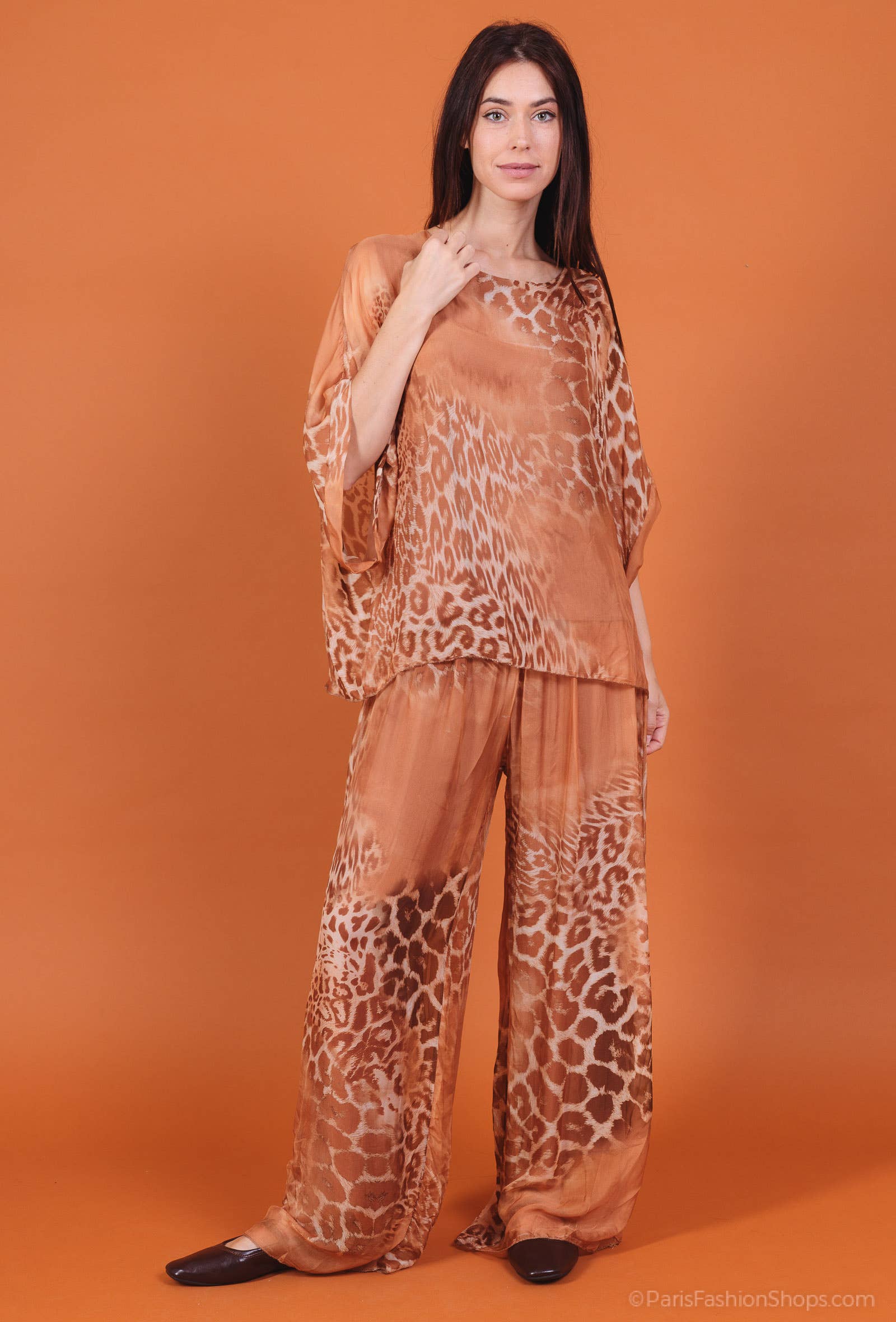 Silk Leopard Top 50491: Jeans