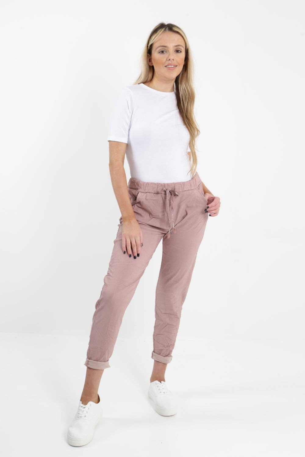 Womens Plain Magic Pants Italian Multi Colours: Light Blue / One Size (UK 10-14)