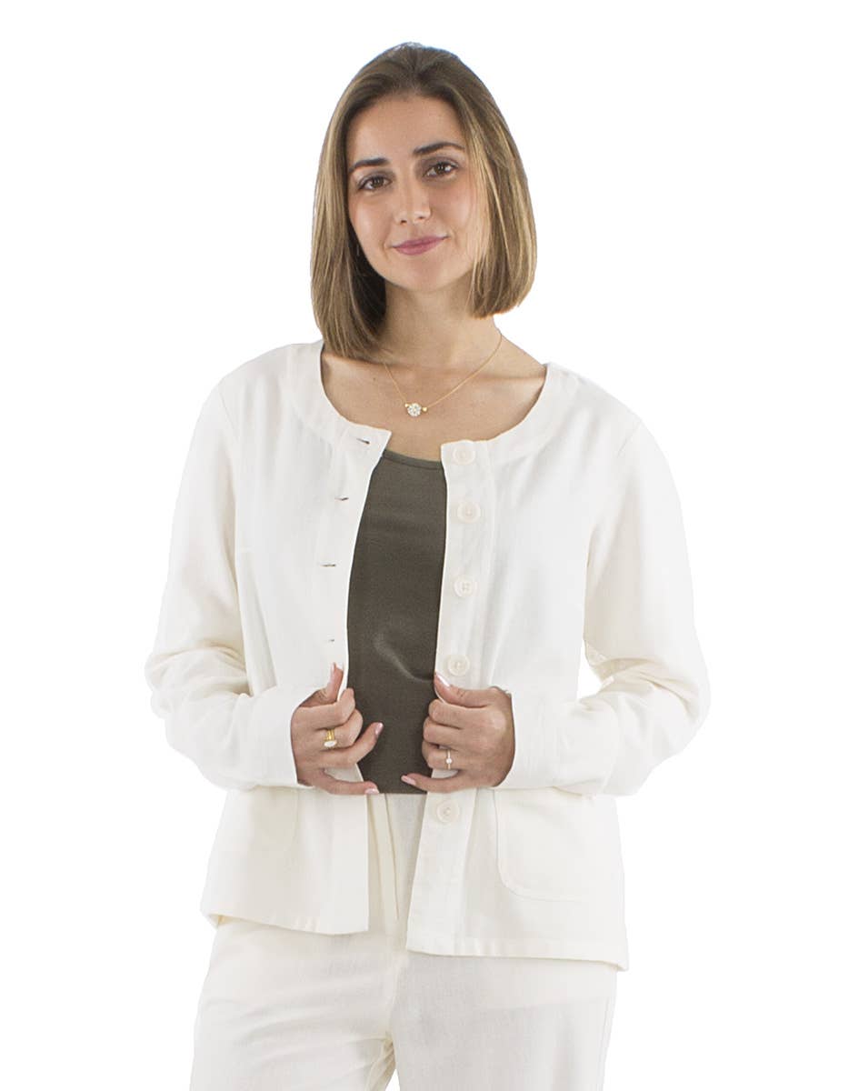 Jackets-WOMEN-VE17713: Beige / Light chic jacket with pocket, cotton / M