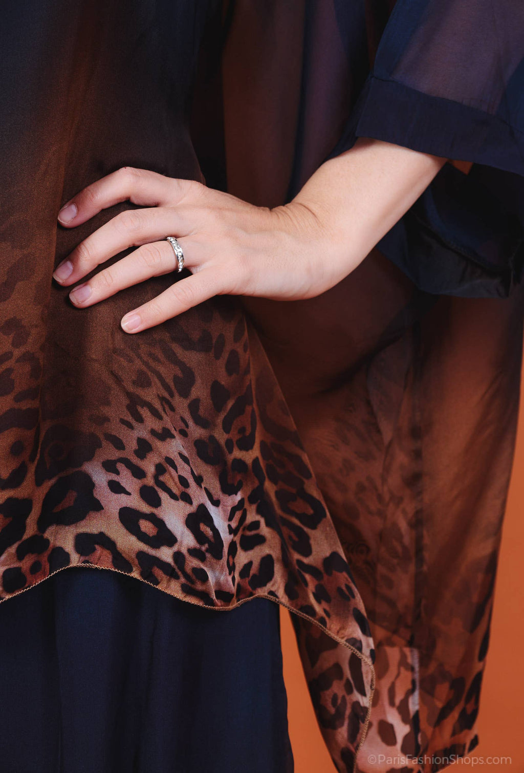 Leopard Print Silk Top 50489: 30% silk 70% viscose / Camel / One size