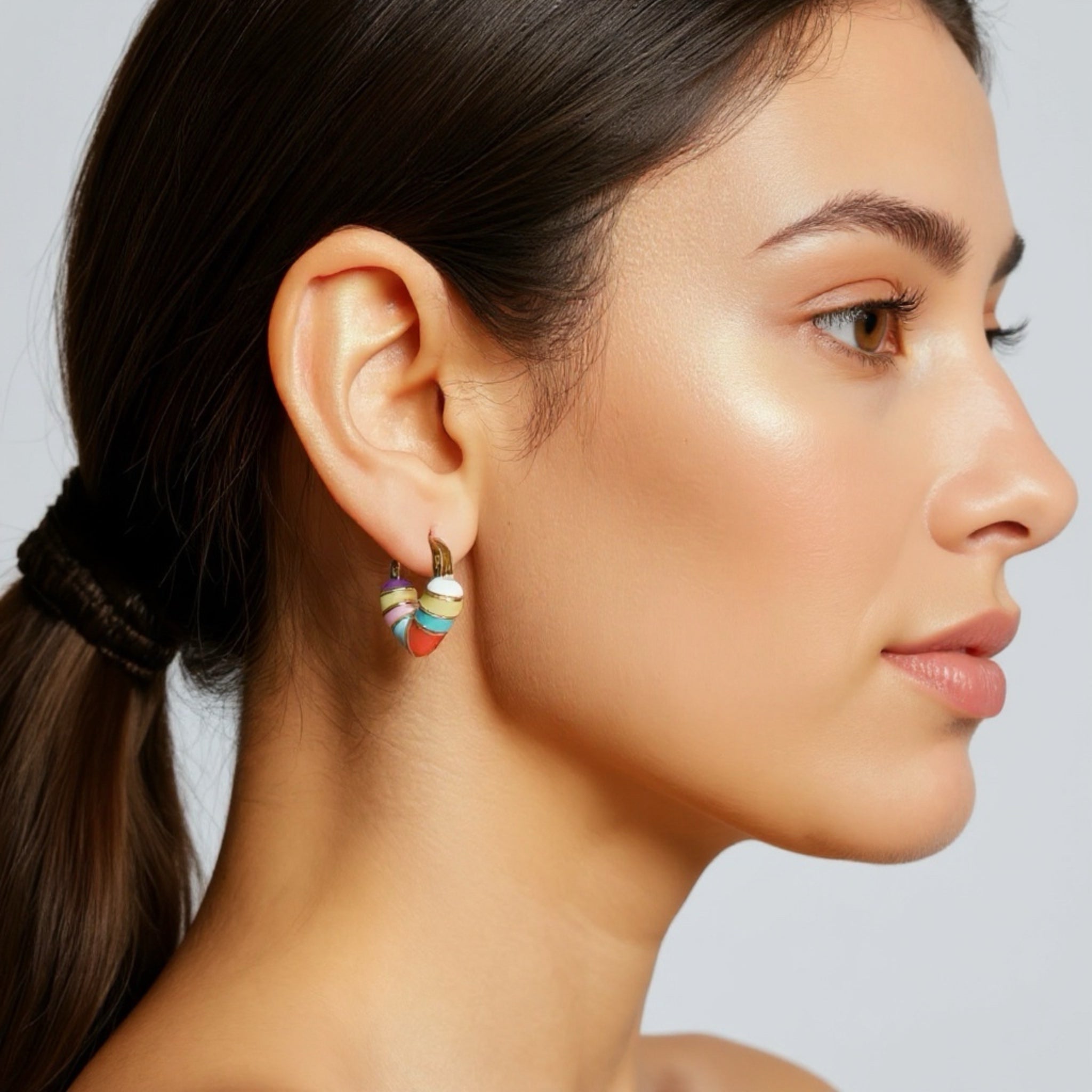 Capri Candy Stripe Enamel Mini Heart Hoop Earrings