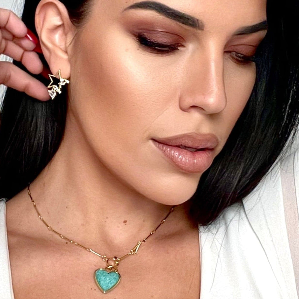 Sanora Luxe 18k Gold Plated Turquoise T Bar Heart Necklace