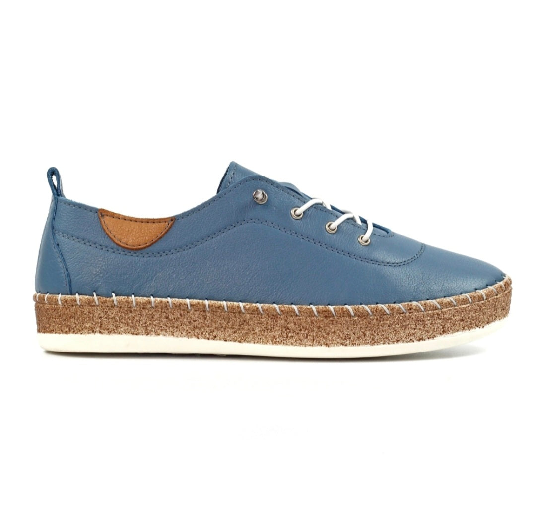 Lunar evie mid blue leather plimsolls