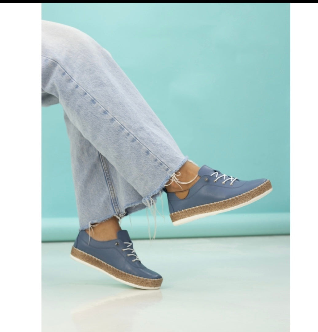 Lunar evie mid blue leather plimsolls