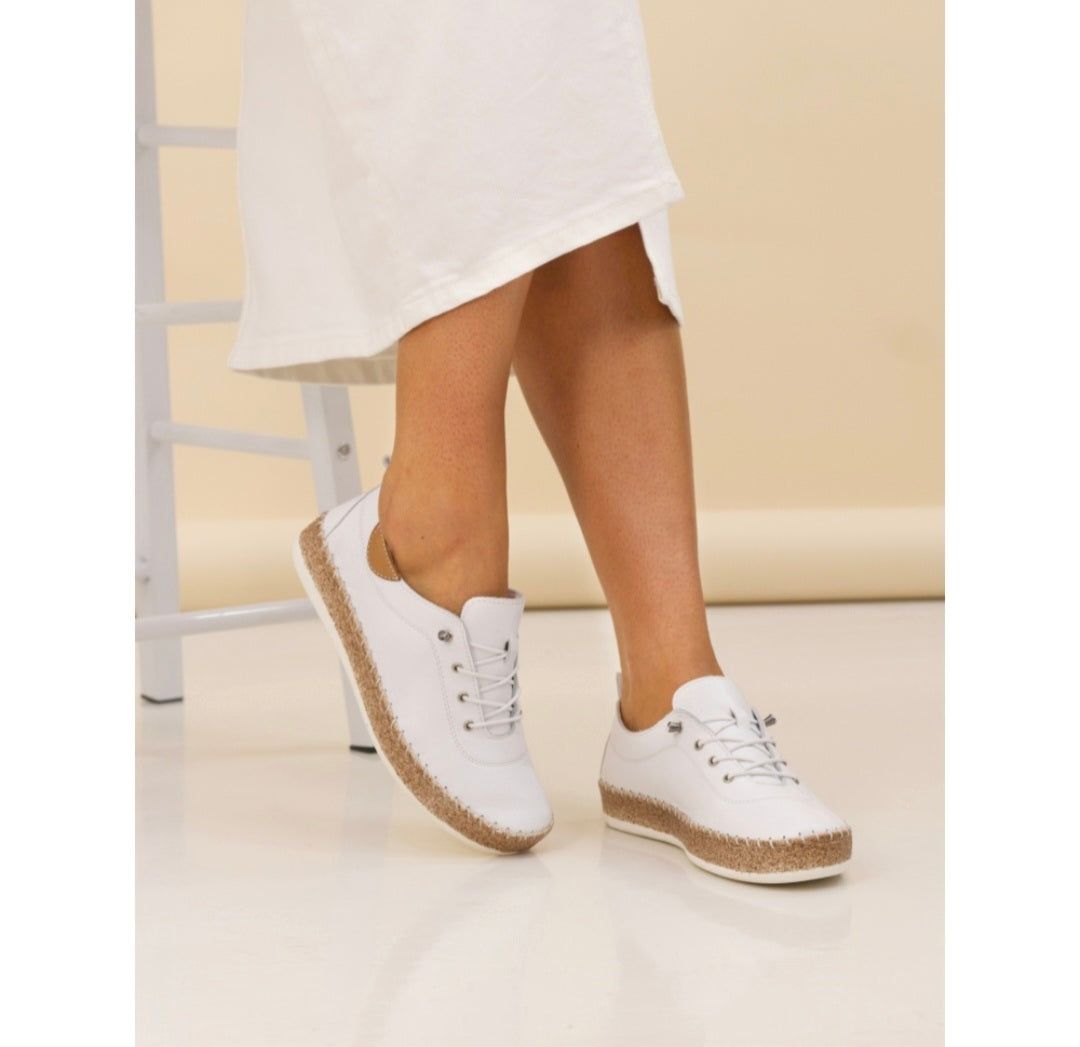 Lunar evie white leather plimsolls