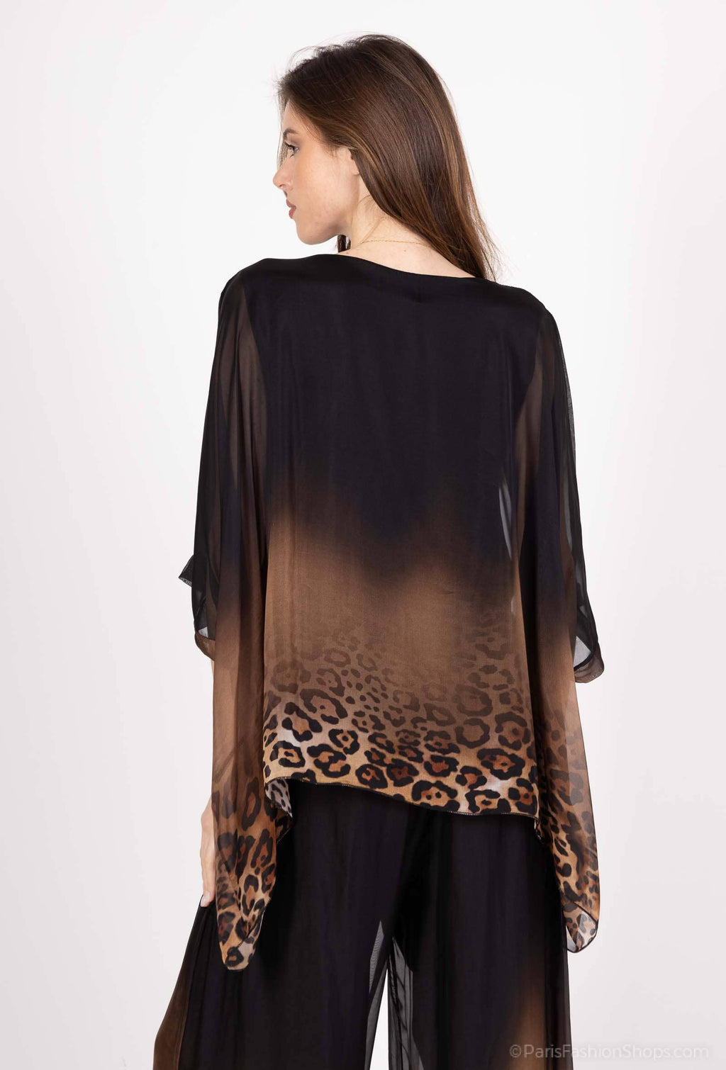 Leopard Print Silk Top 50489: 30% silk 70% viscose / Camel / One size