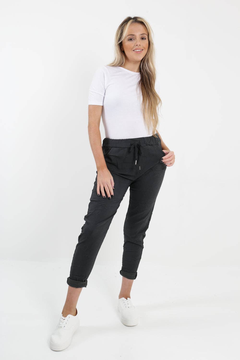 Womens Plain Magic Pants Italian Multi Colours: Camel / One Size (UK 16-20)