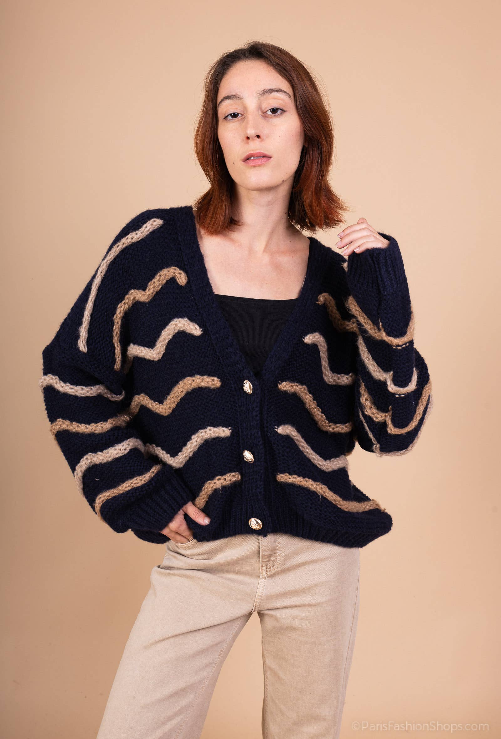 Mohair wave cardigan 13423: 10% mohair 20% nylon 70% acrylique / Kaki / Taille unique