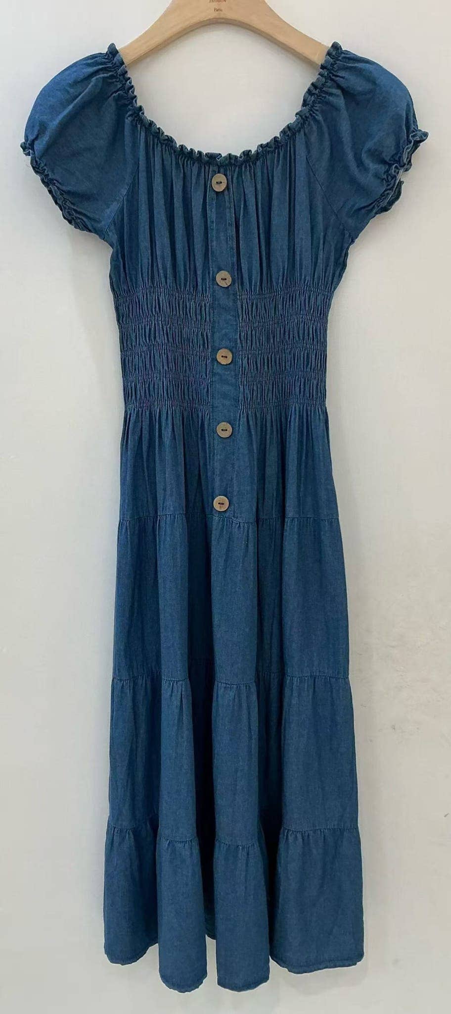 Cotton Denim Bardot Maxi Dress