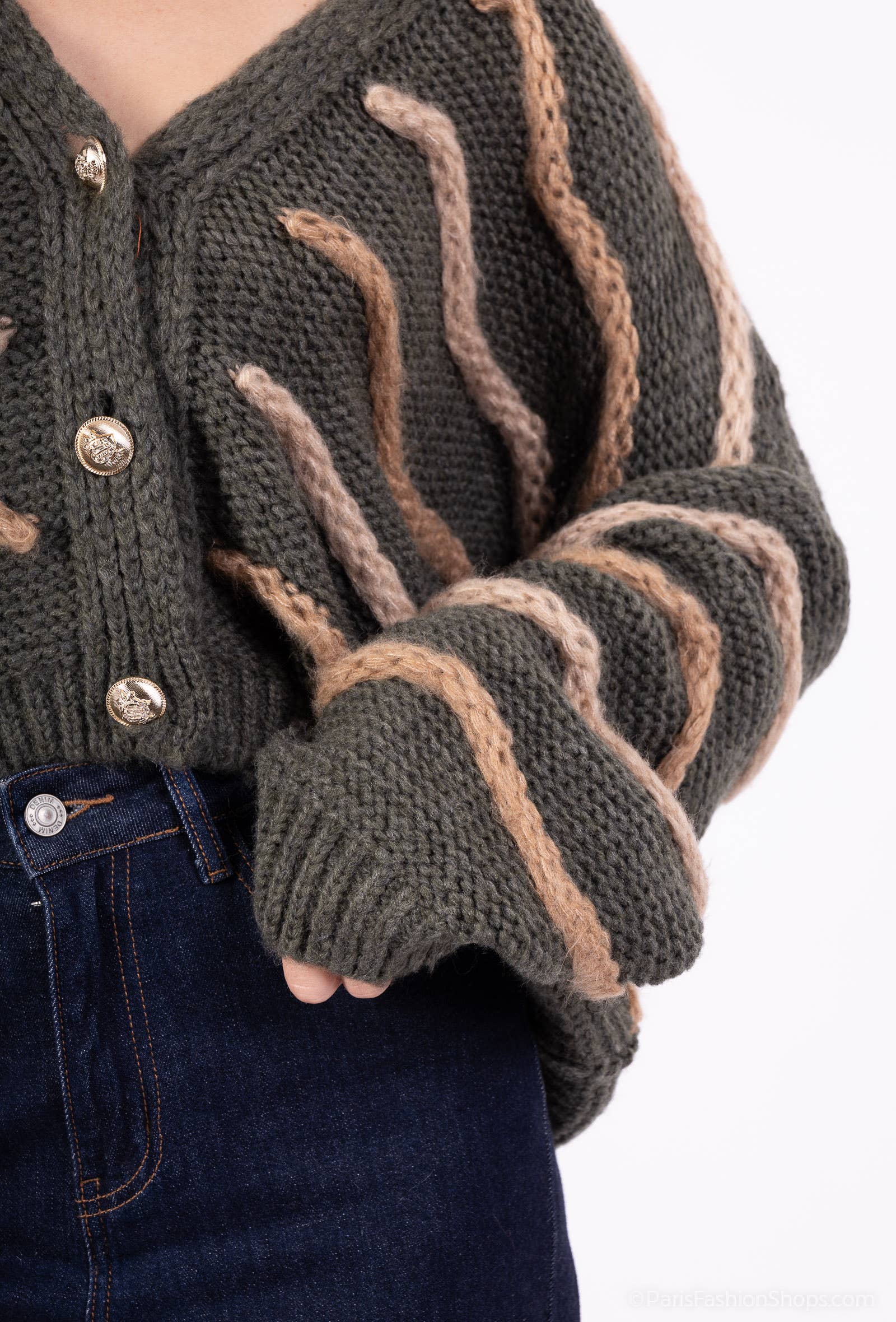 Mohair wave cardigan 13423: 10% mohair 20% nylon 70% acrylique / Kaki / Taille unique