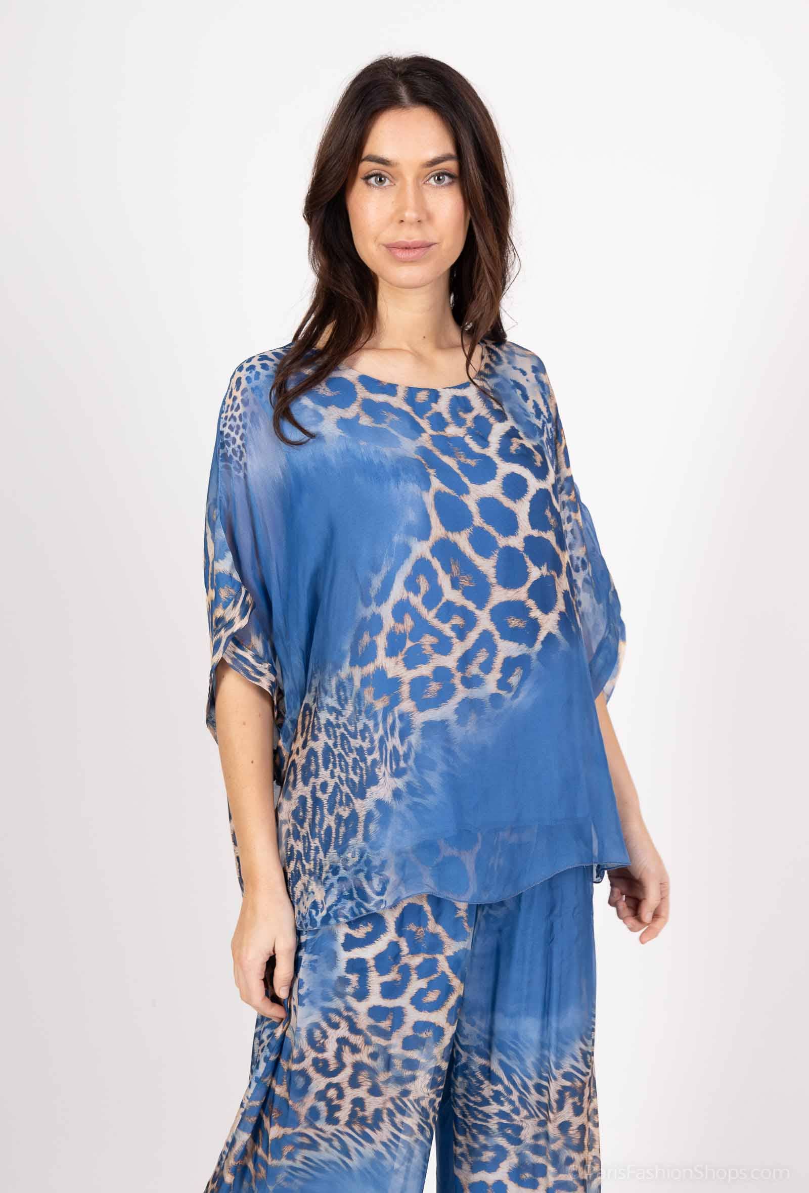 Silk Leopard Top 50491: Jeans