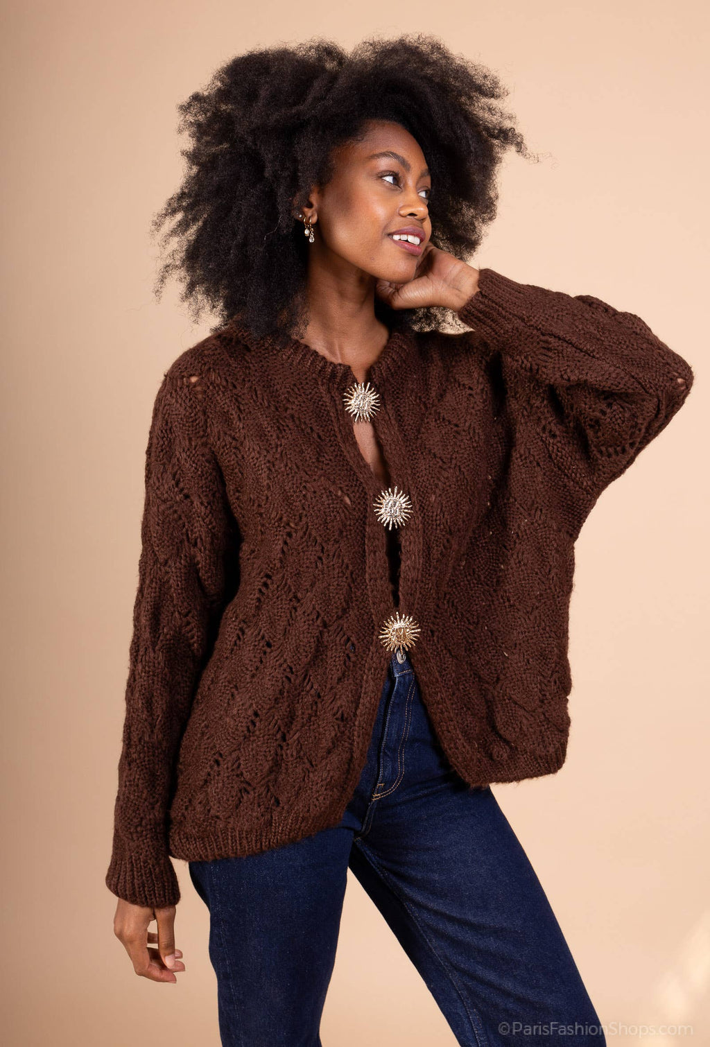 Mohair cardigan 3 sun brooches 41002: 10% mohair 20% nylon 70% acrylic / Black / One size
