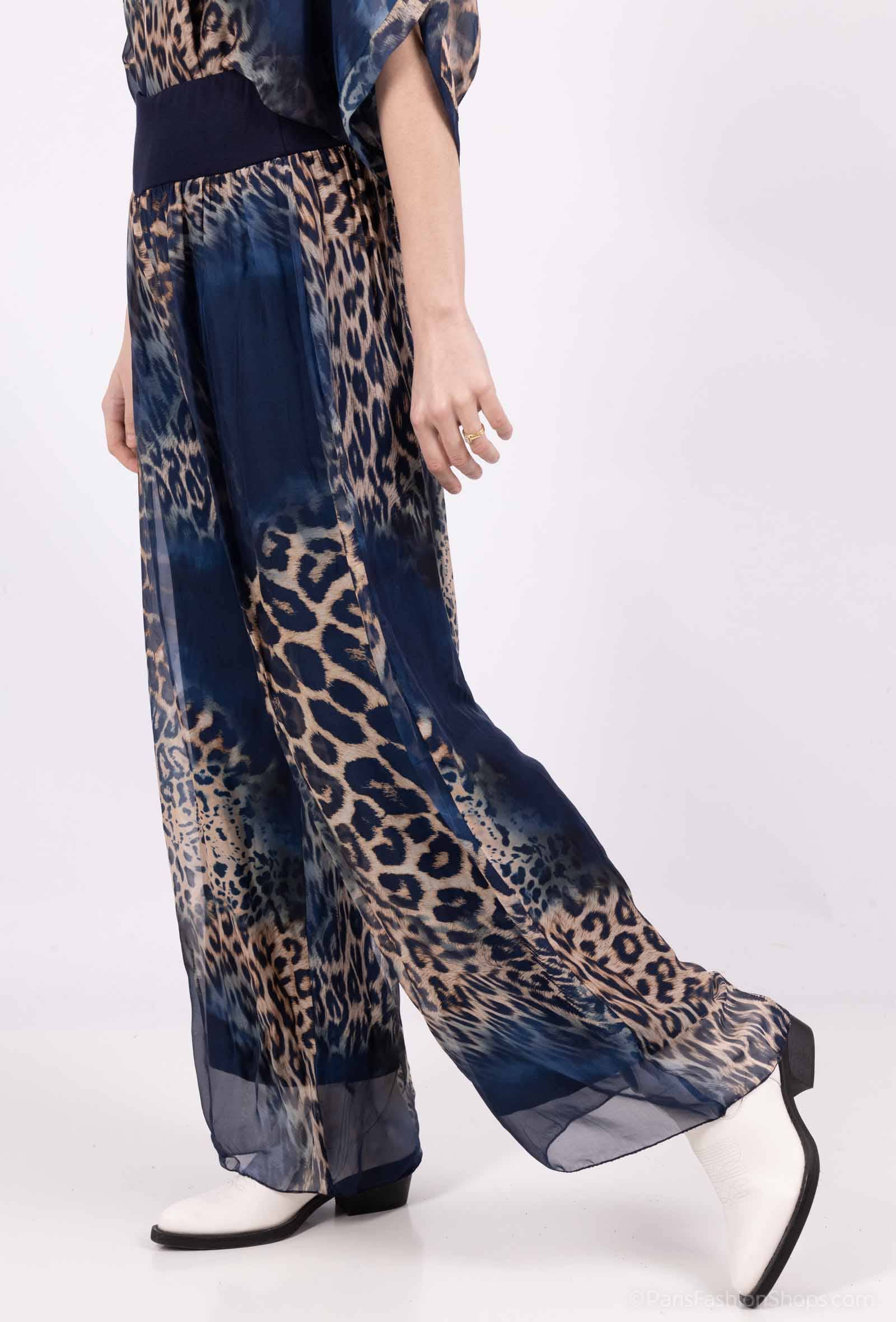 Leopard Silk Pants 20572: Khaki