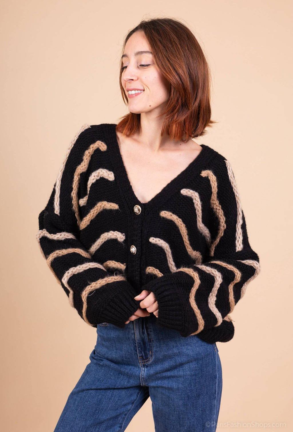 Mohair wave cardigan 13423: 10% mohair 20% nylon 70% acrylique / Marine / Taille unique