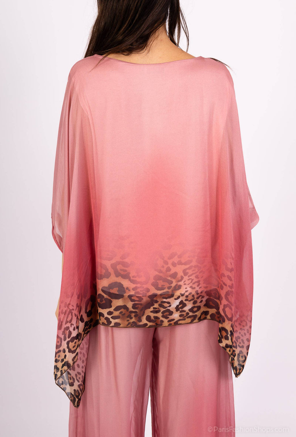 Leopard Print Silk Top 50489: 30% silk 70% viscose / Chocolate / One size