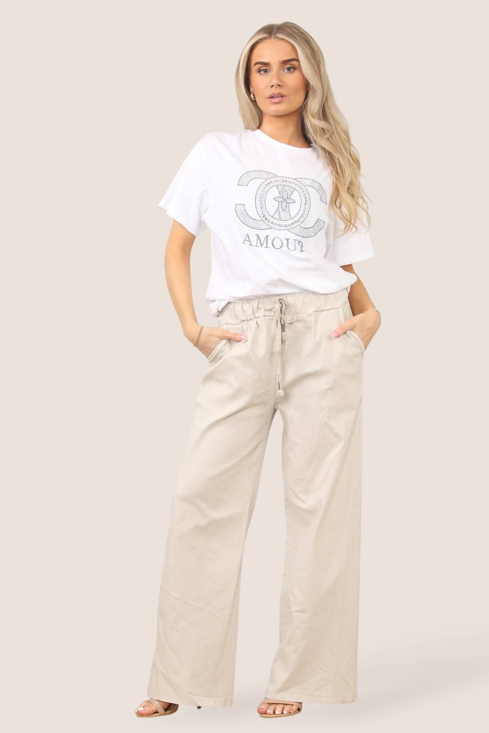 Plain Wide Leg Stretch Magic Trousers: Black