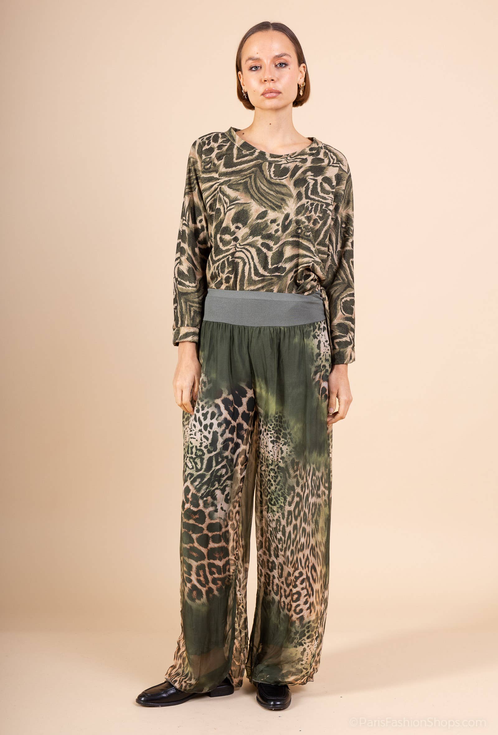 Leopard Silk Pants 20572: Camel