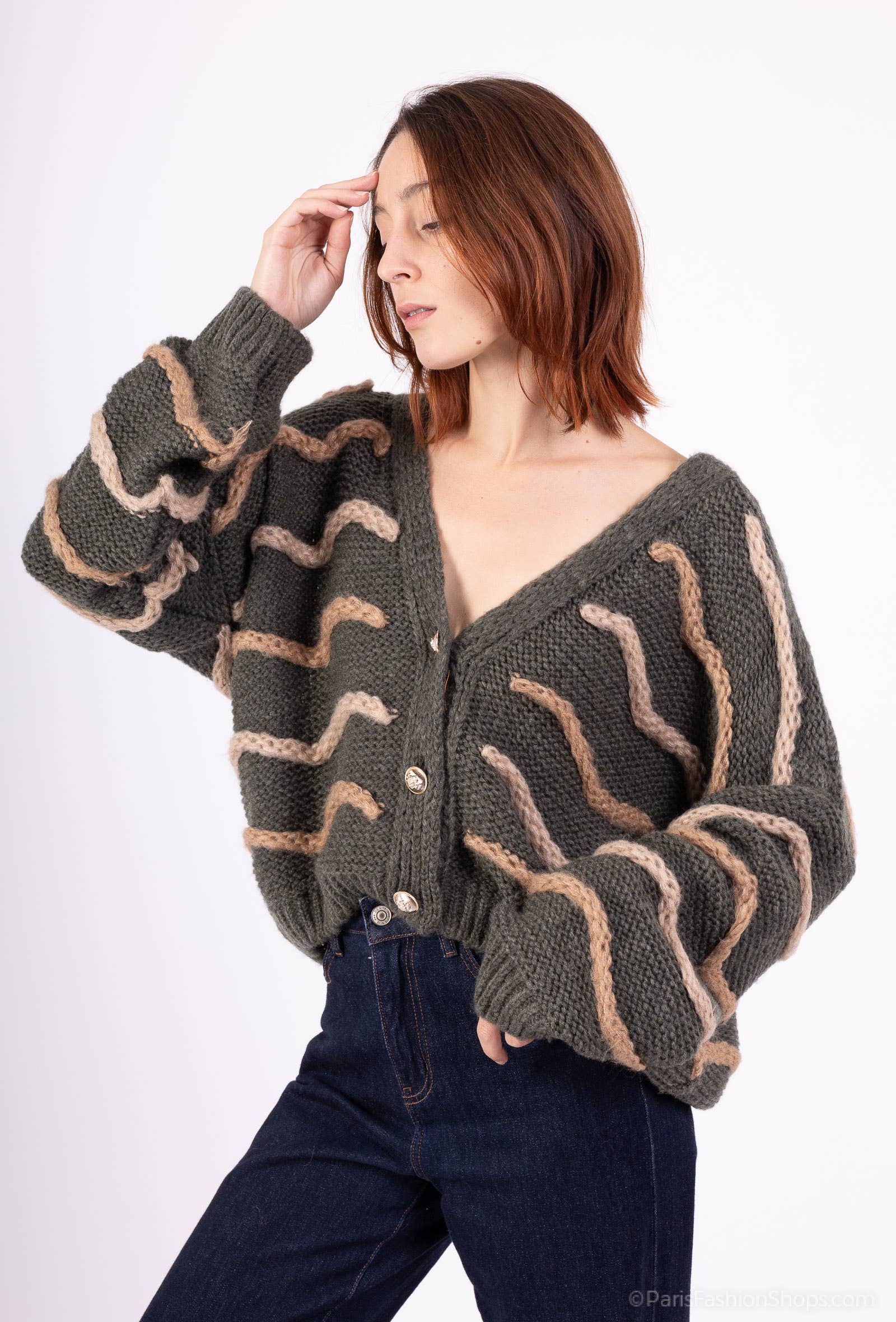 Mohair wave cardigan 13423: 10% mohair 20% nylon 70% acrylique / Chocolat / Taille unique