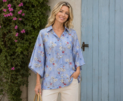 Floral Tencel Blouse: Beige