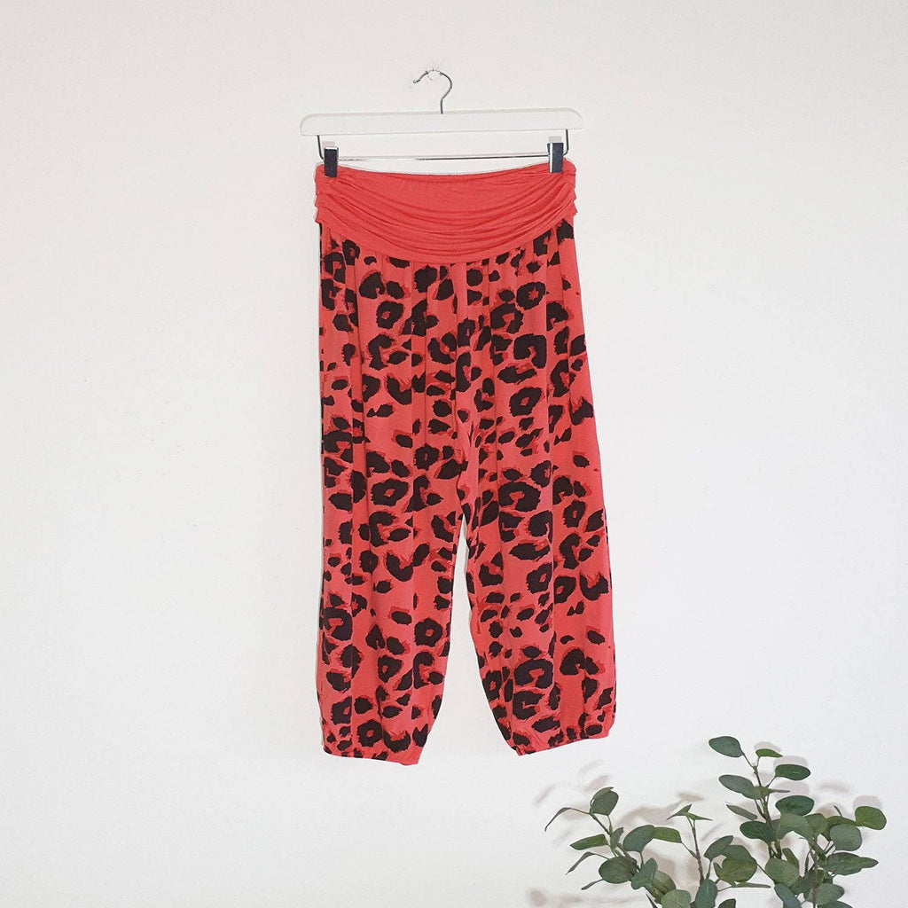 Leopard print hareem style pants with stretchy jersey waistband (O/S): AQUA