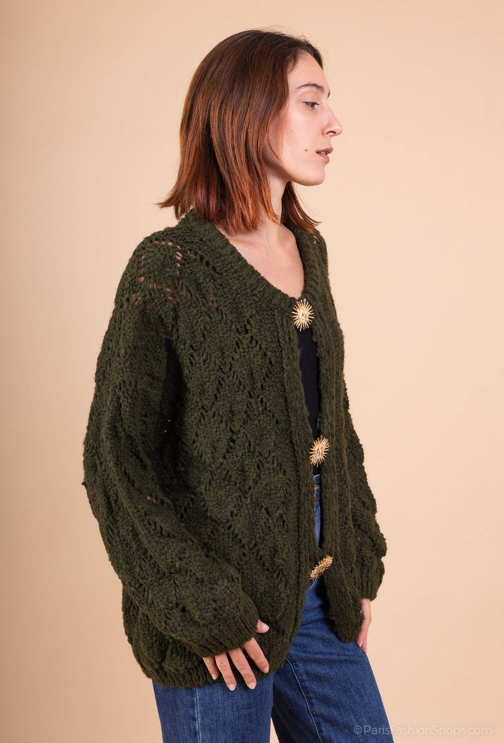 Mohair cardigan 3 sun brooches 41002: 10% mohair 20% nylon 70% acrylic / Black / One size