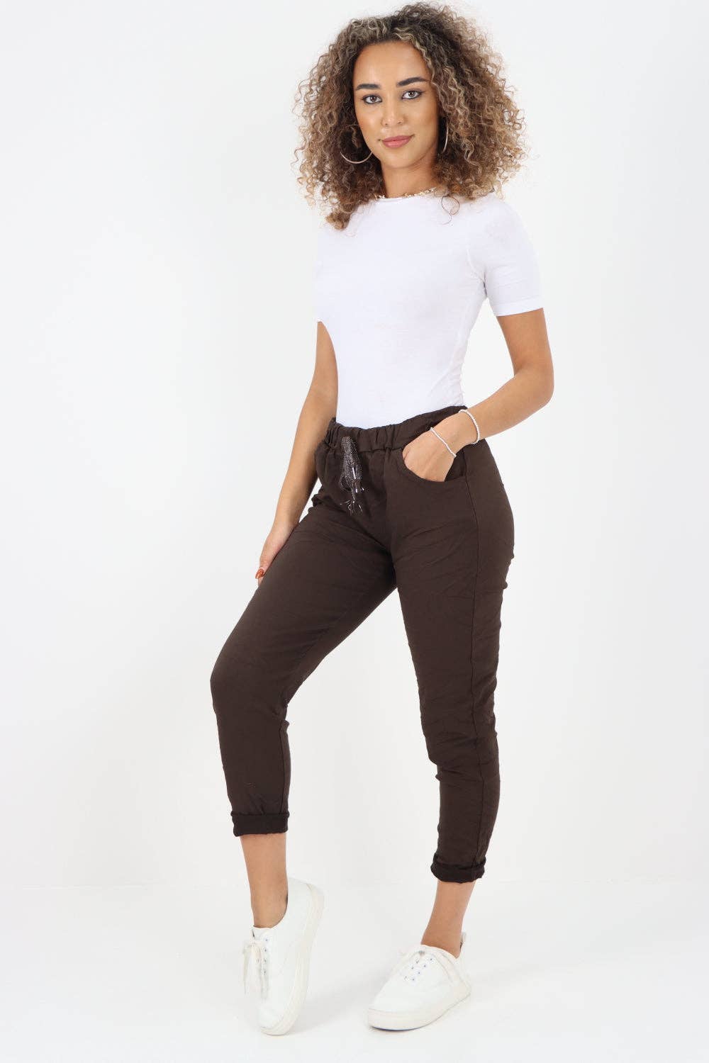 Womens Plain Magic Pants Italian Multi Colours: Khaki / One Size (UK 10-14)