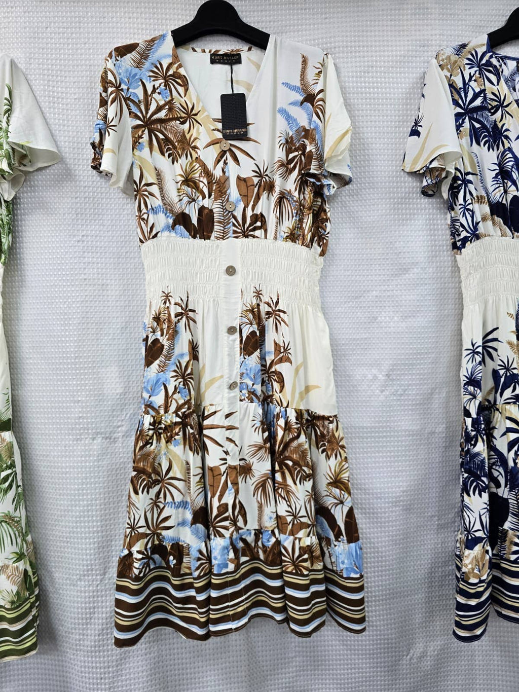 Palms Print V Midi Dress: Brown