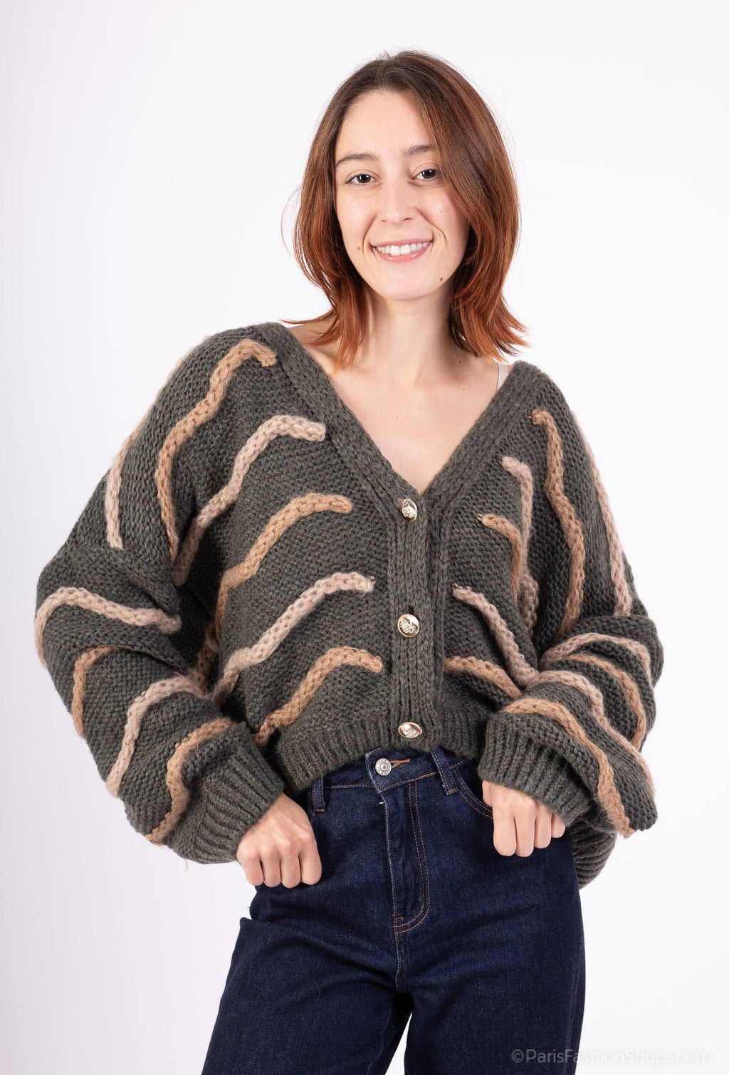 Mohair wave cardigan 13423: 10% mohair 20% nylon 70% acrylique / Chocolat / Taille unique