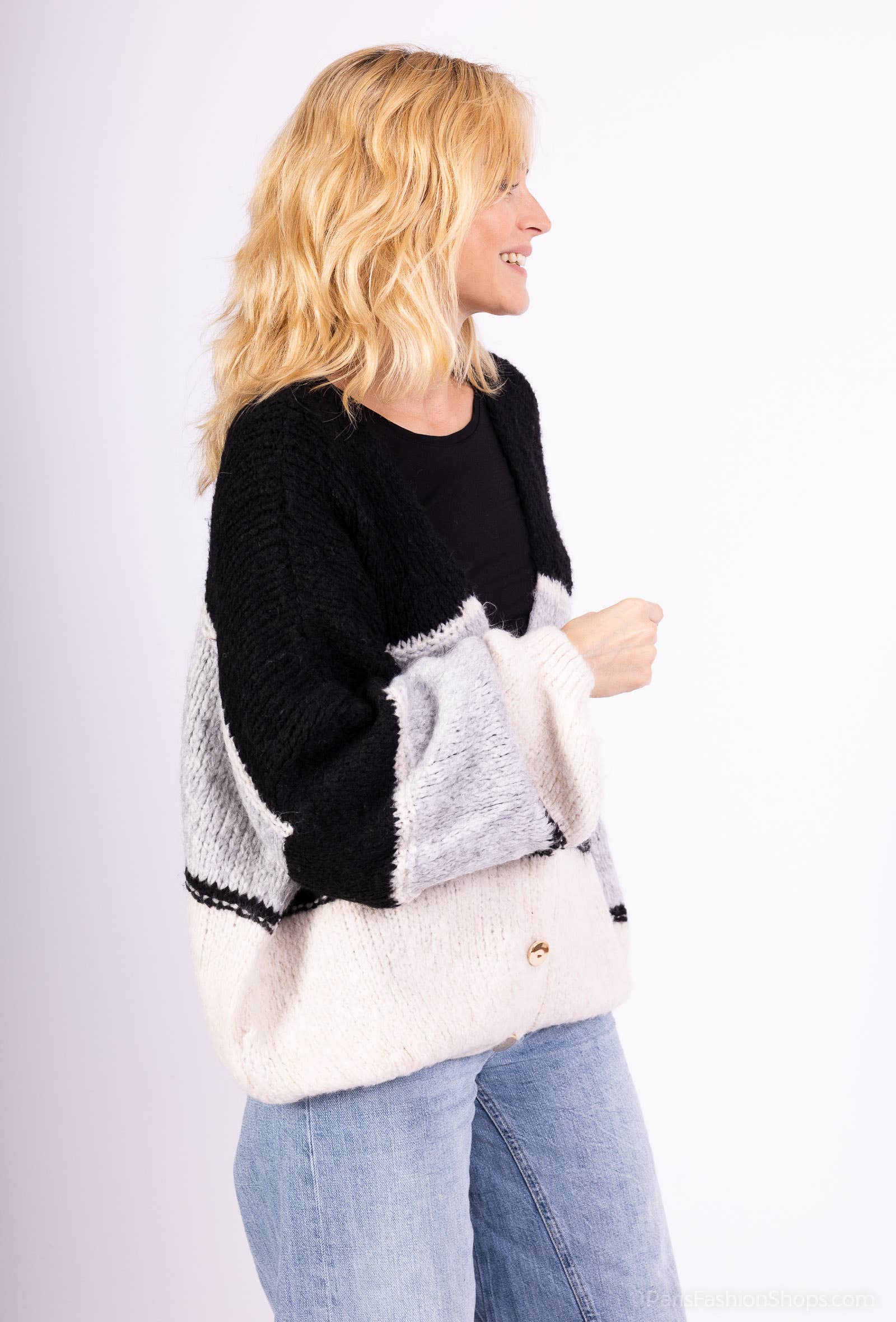 Multicolored wool cardigan 13421: 9% wool 9% viscose 18% nylon 64% acrylic / Grey / One size