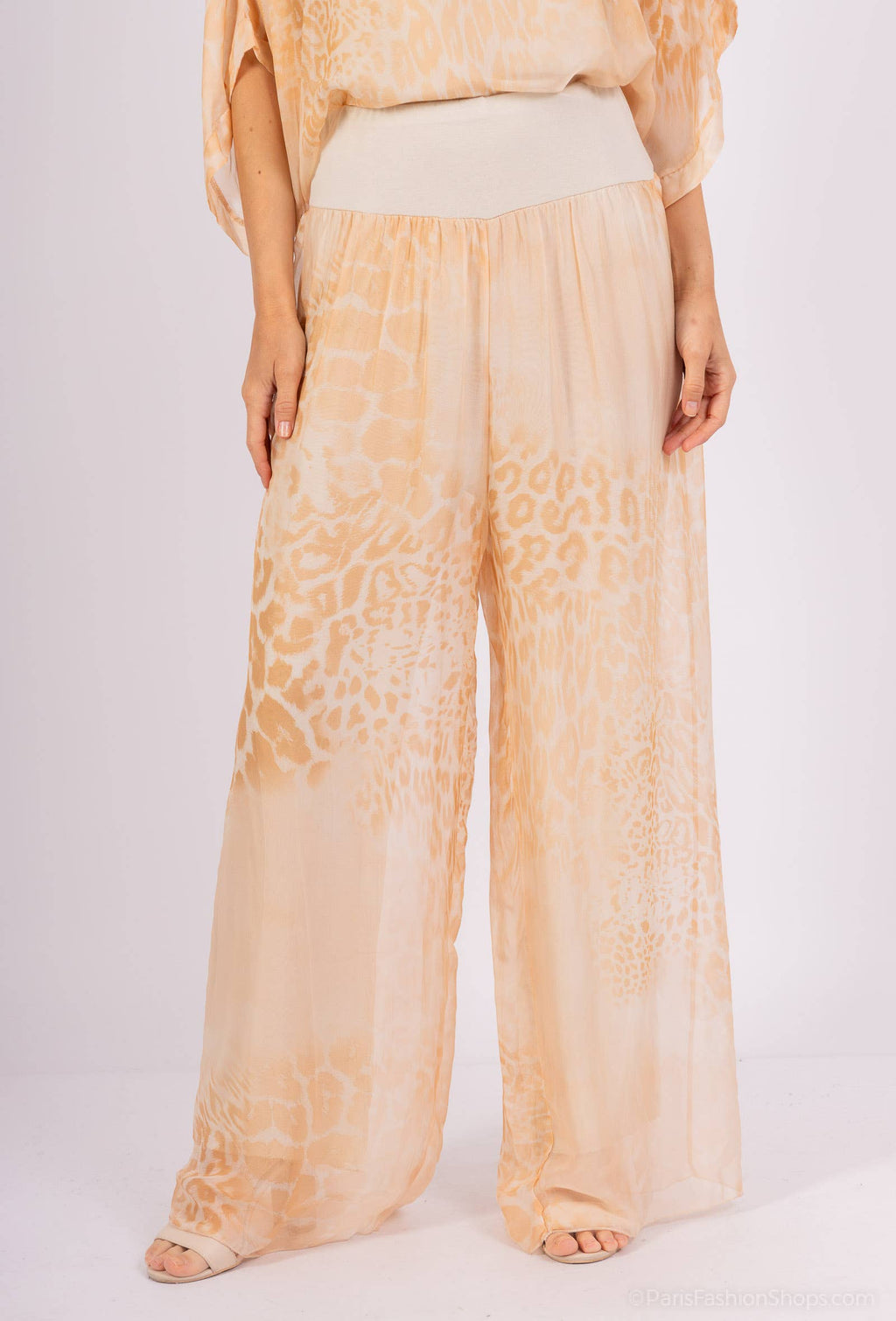 Leopard Silk Pants 20572: Khaki