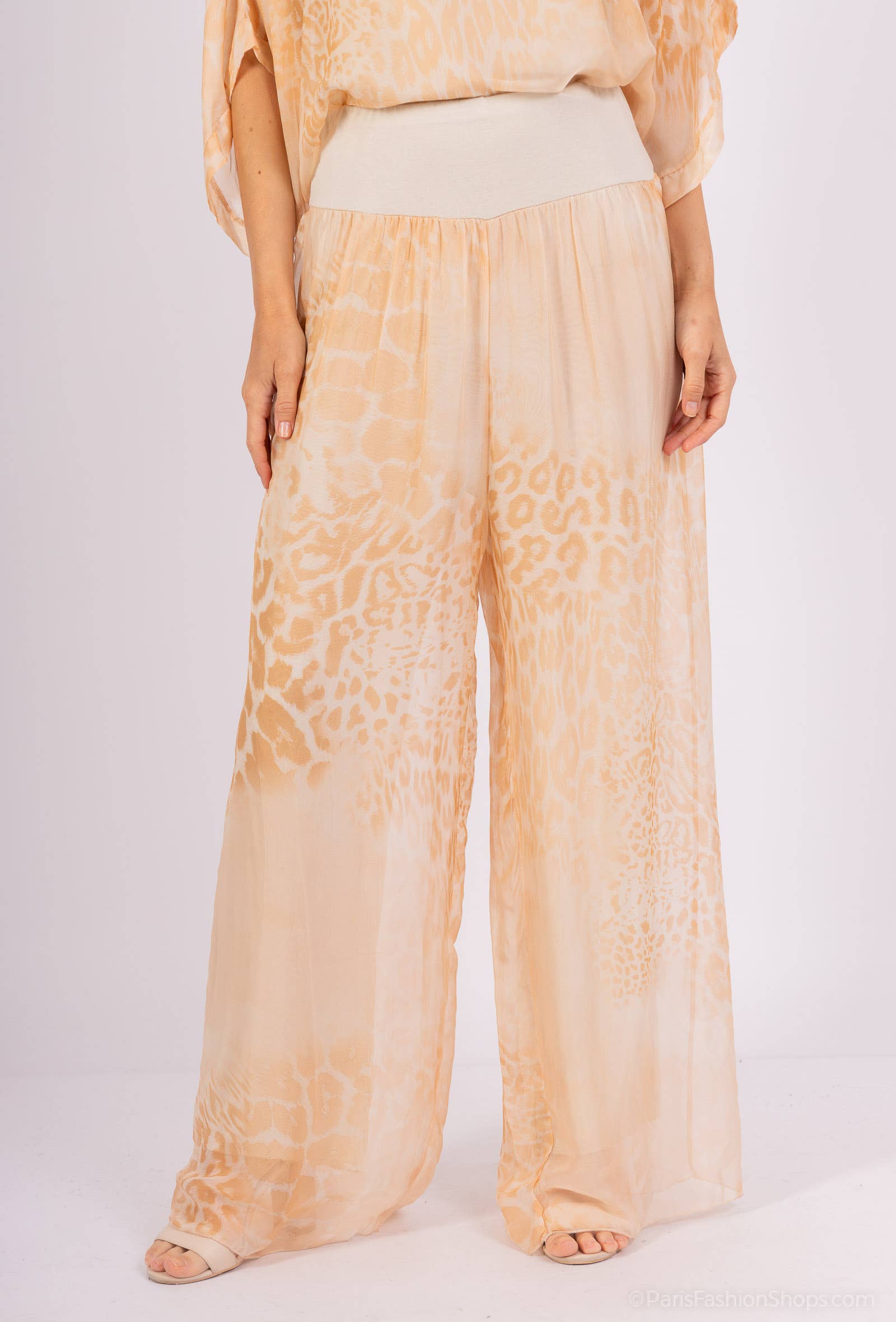 Leopard Silk Pants 20572: Camel