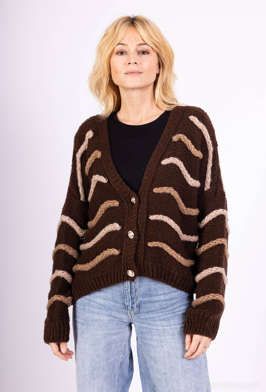 Mohair wave cardigan 13423: 10% mohair 20% nylon 70% acrylique / Marine / Taille unique