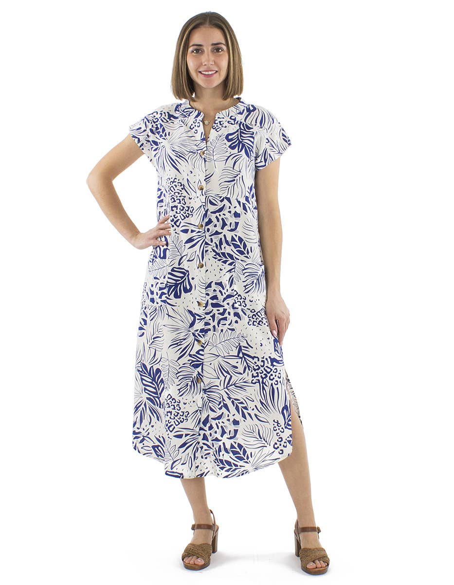 Short mid-length dresses-WOMEN-RO17716: Blue / Original boho chic midi dress with linen / M