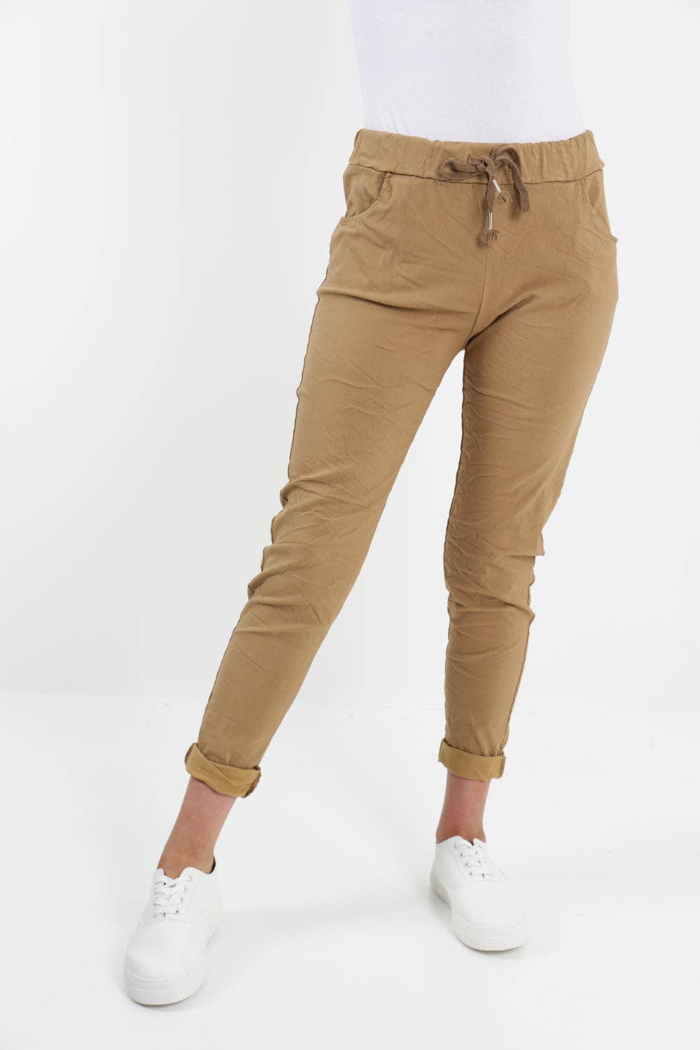 Womens Plain Magic Pants Italian Multi Colours: Camel / One Size (UK 16-20)