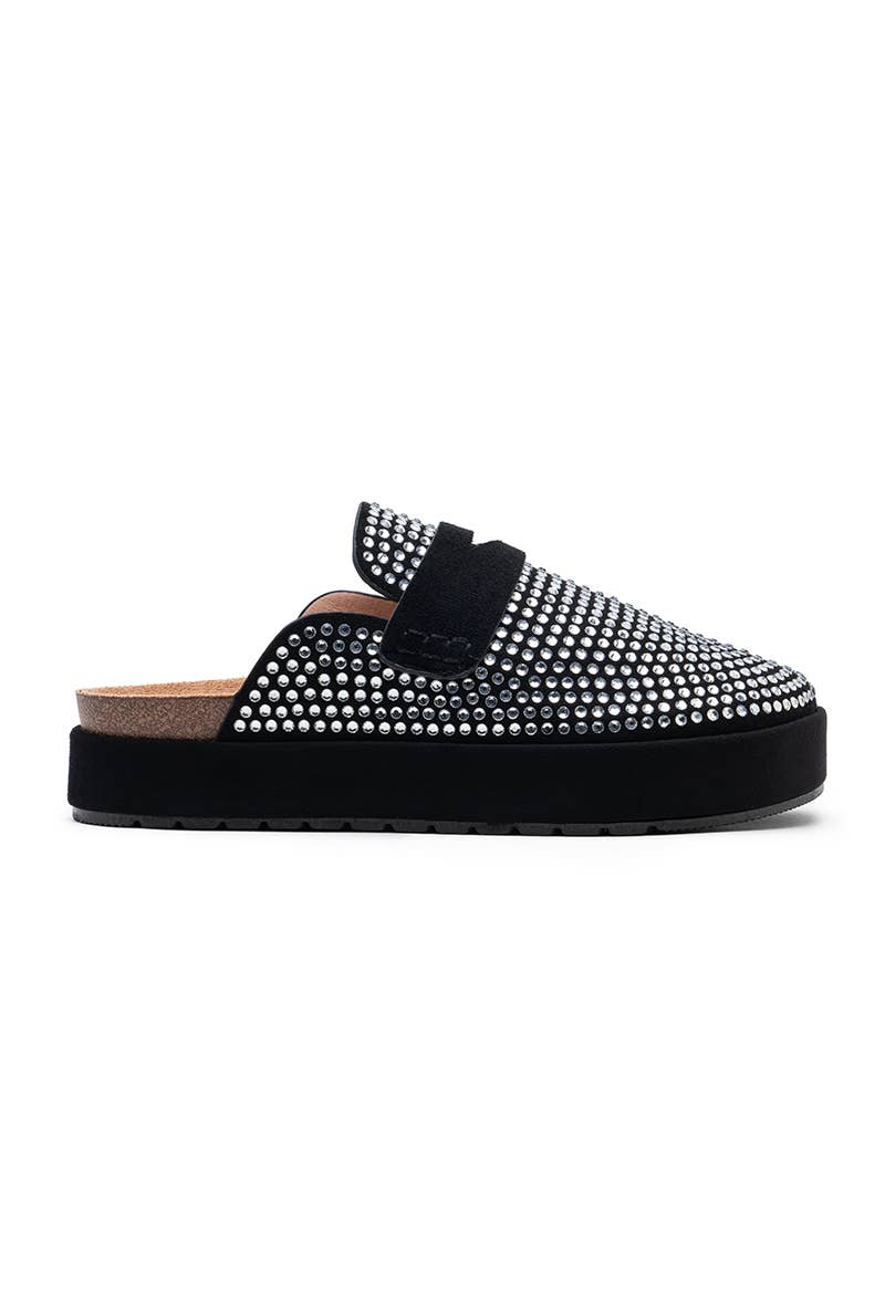 Platform mules adorned with sparkling rhinestones: Green / (36-41) 123321