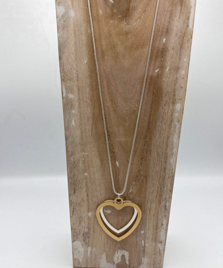 Jess & Lou Mixed Double Heart Necklace