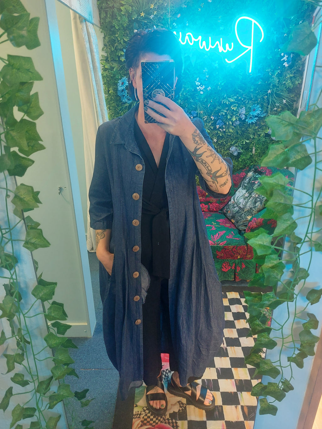 Heart long denim tulip jacket/dress.