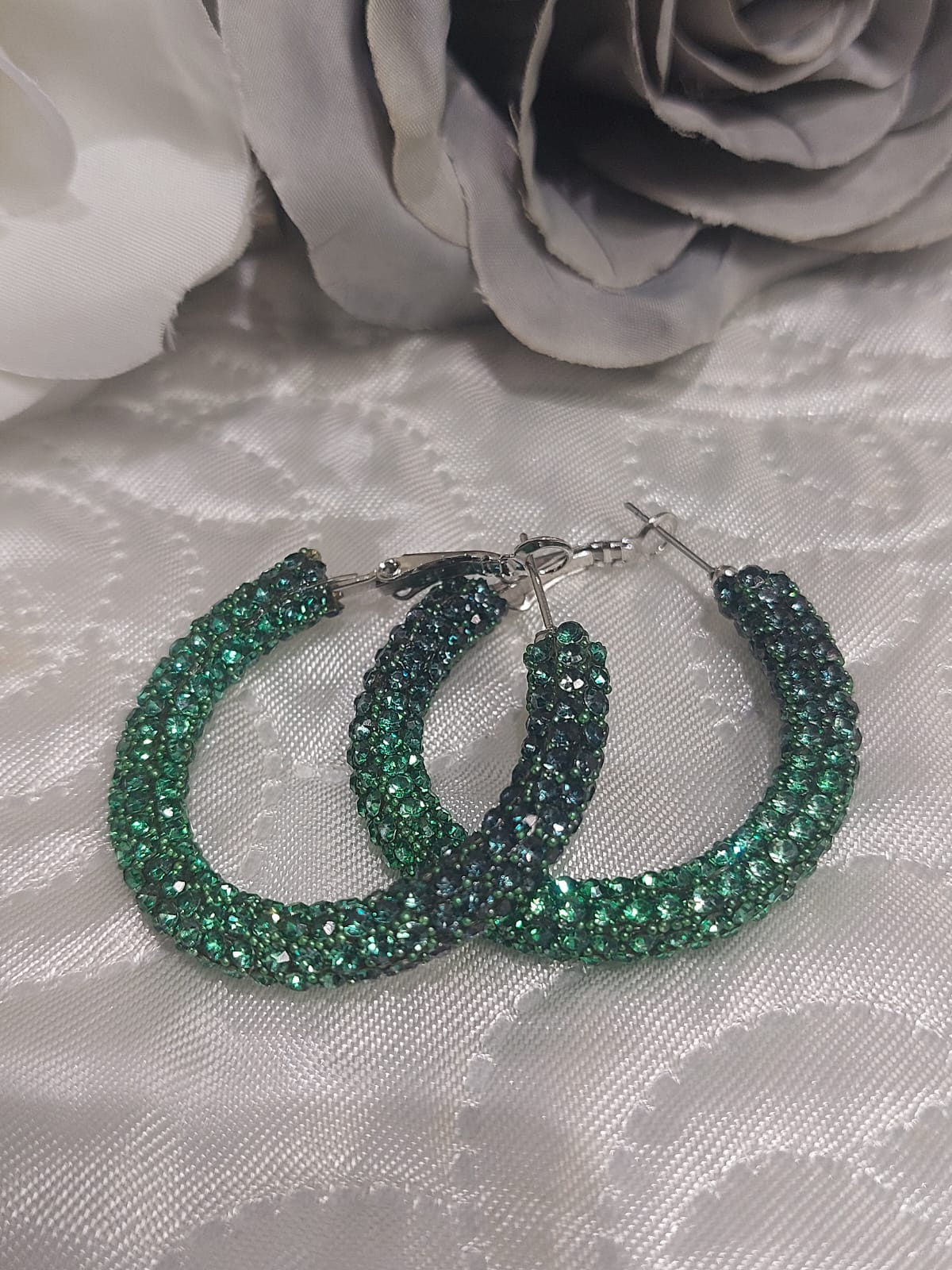 Small Green Crystal Hoop Earrings