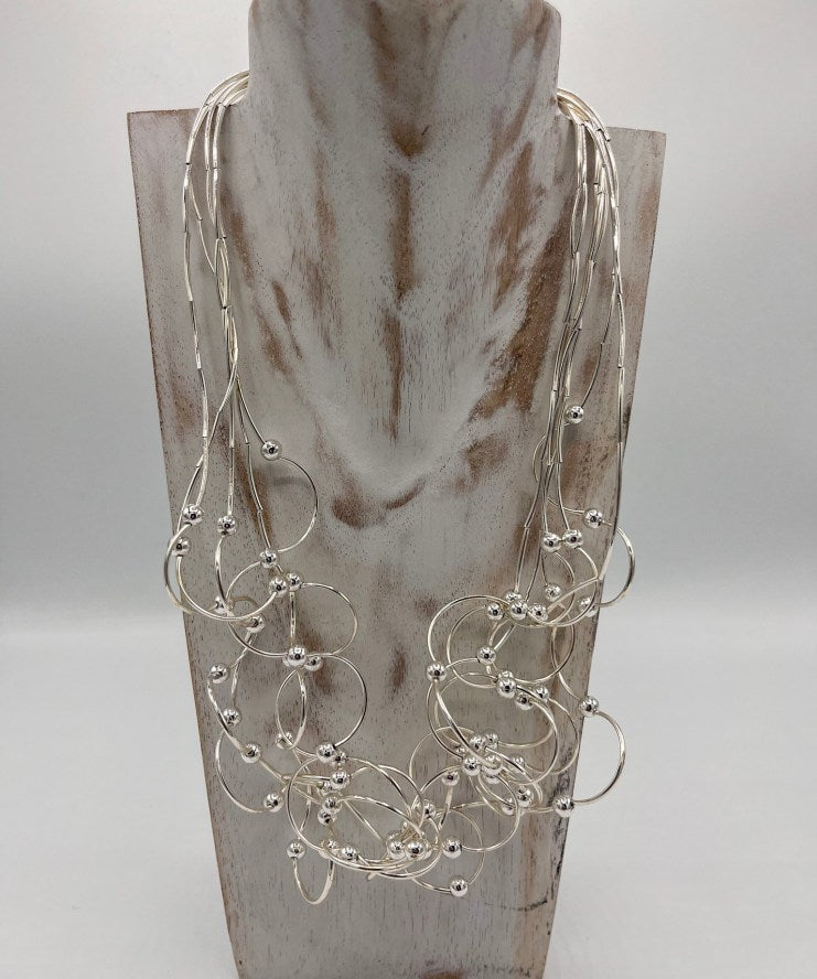 Jess & Lou Multi Strand Beaded Silver Necklace